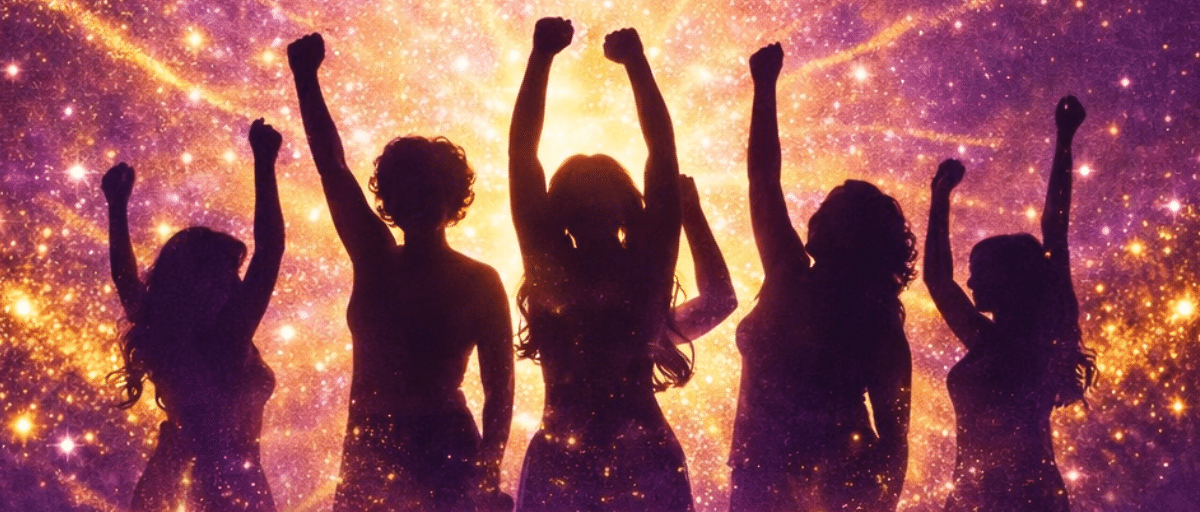 An illustration of women with their arms in the air, dancing energetically